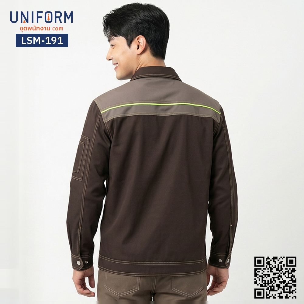 LSM-191 Long-Sleeve Technician Shirt, Brown with Grey Two-Tone