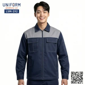 LSM-192 เสื้อช็อปช่างแขนยาว สีกรมท่าต่อเทา ทูโทน