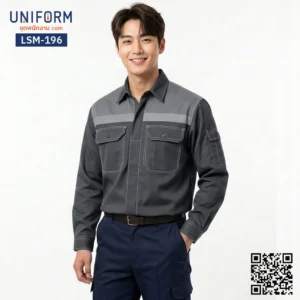 LSM-196 เสื้อช็อปช่างแขนยาว ทูโทนสีเทาเข้มตัดเทาอ่อน