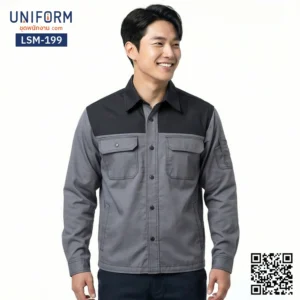 LSM-199 เสื้อช็อปช่างแขนยาว ทูโทน สีเทาดำ