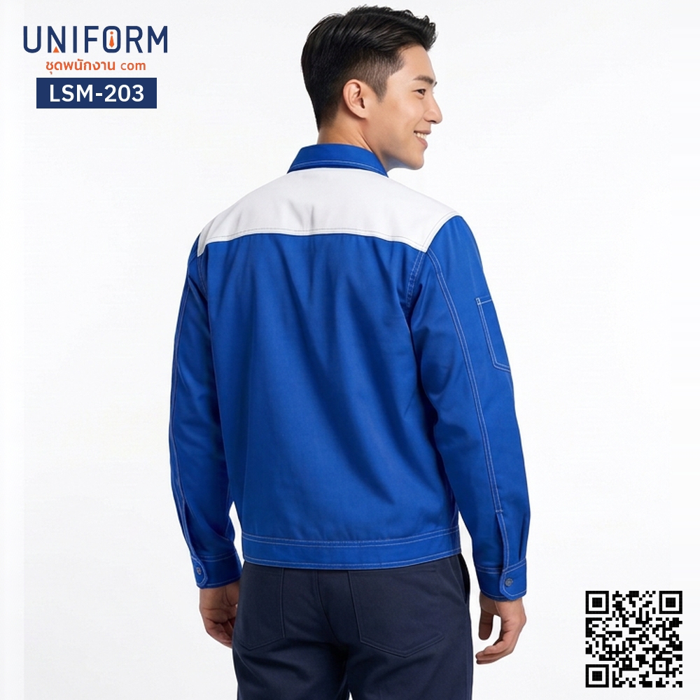 LSM-203 Long-Sleeve Technician Shop Shirt, Two-Tone Blue and White