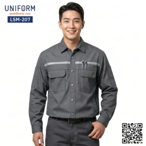 LSM-207 เสื้อช็อปช่างแขนยาว สีเทาเข้ม ยูนิฟอร์มช่างมืออาชีพ