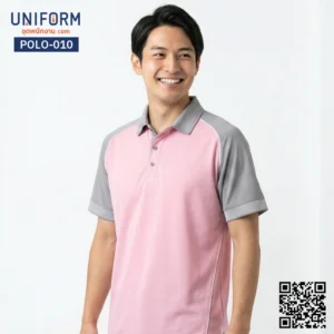 POLO-010 เสื้อโปโล แขนสั้น ทูโทน สีชมพูและสีเทา