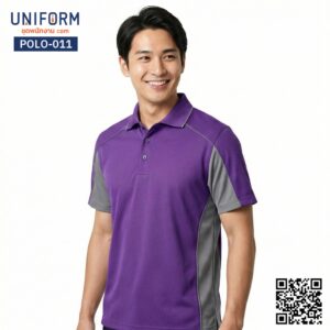 POLO-011 เสื้อโปโล แขนสั้น ทูโทน สีม่วง เทา สำหรับทำงาน