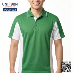 POLO-013 เสื้อโปโล แขนสั้น ทูโทน สีเขียวตัดขาว ยูนิฟอร์มบริษัท