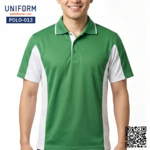 POLO-013 เสื้อโปโล แขนสั้น ทูโทน สีเขียวตัดขาว ยูนิฟอร์มบริษัท