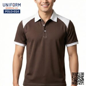 POLO-014 เสื้อโปโล แขนสั้น ทูโทน สีน้ำตาลแต่งขาว