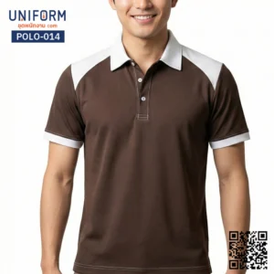 POLO-014 เสื้อโปโล แขนสั้น ทูโทน สีน้ำตาลแต่งขาว