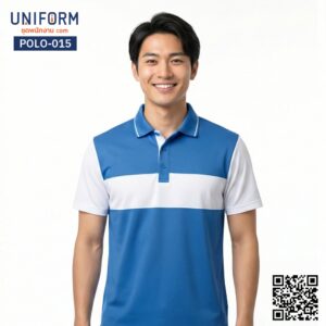 POLO-015 เสื้อโปโล ทูโทน สีฟ้าขาว สวมใส่คล่องตัว