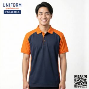 POLO-016 เสื้อโปโล แขนสั้น ทูโทน สีกรมท่าและส้ม สำหรับยูนิฟอร์มบริษัท