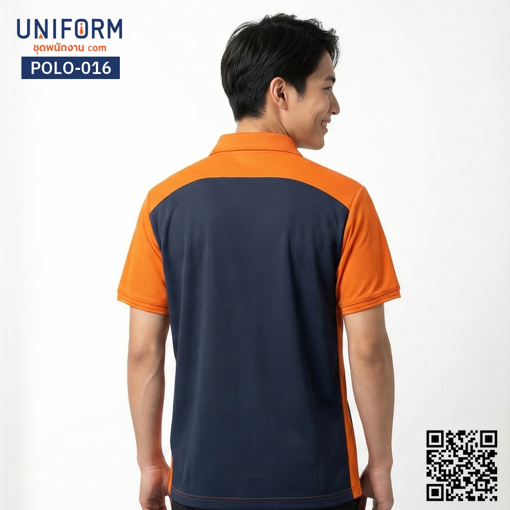 POLO-016 เสื้อโปโล แขนสั้น ทูโทน สีกรมท่าและส้ม สำหรับยู⁠นิ⁠ฟ⁠อ⁠ร์⁠มบริษัท