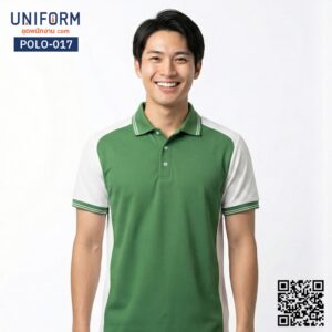 POLO-017 เสื้อโปโล แขนสั้น ทูโทน สีเขียวขาว