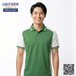 POLO-017 เสื้อโปโล แขนสั้น ทูโทน สีเขียวขาว