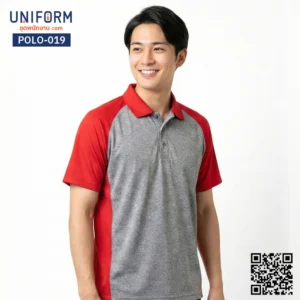 POLO-019 เสื้อโปโล ทูโทน เทาแดง แขนสั้น