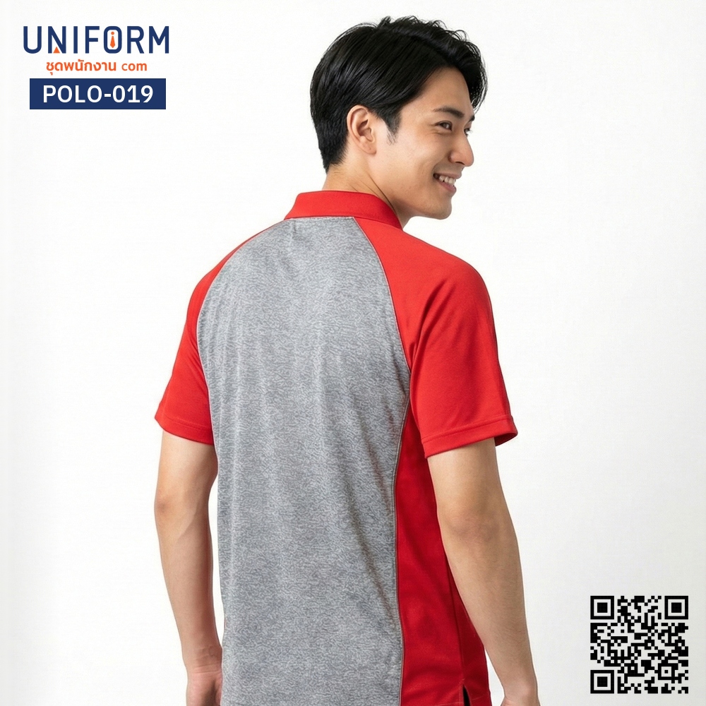 POLO-019 เสื้อโปโล ทูโทน เทาแดง แขนสั้น