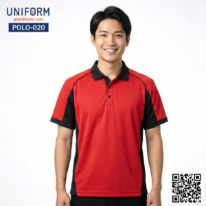 POLO-020 เสื้อโปโล แขนสั้น ทูโทน สีแดงดำ สำหรับชุดพนักงาน