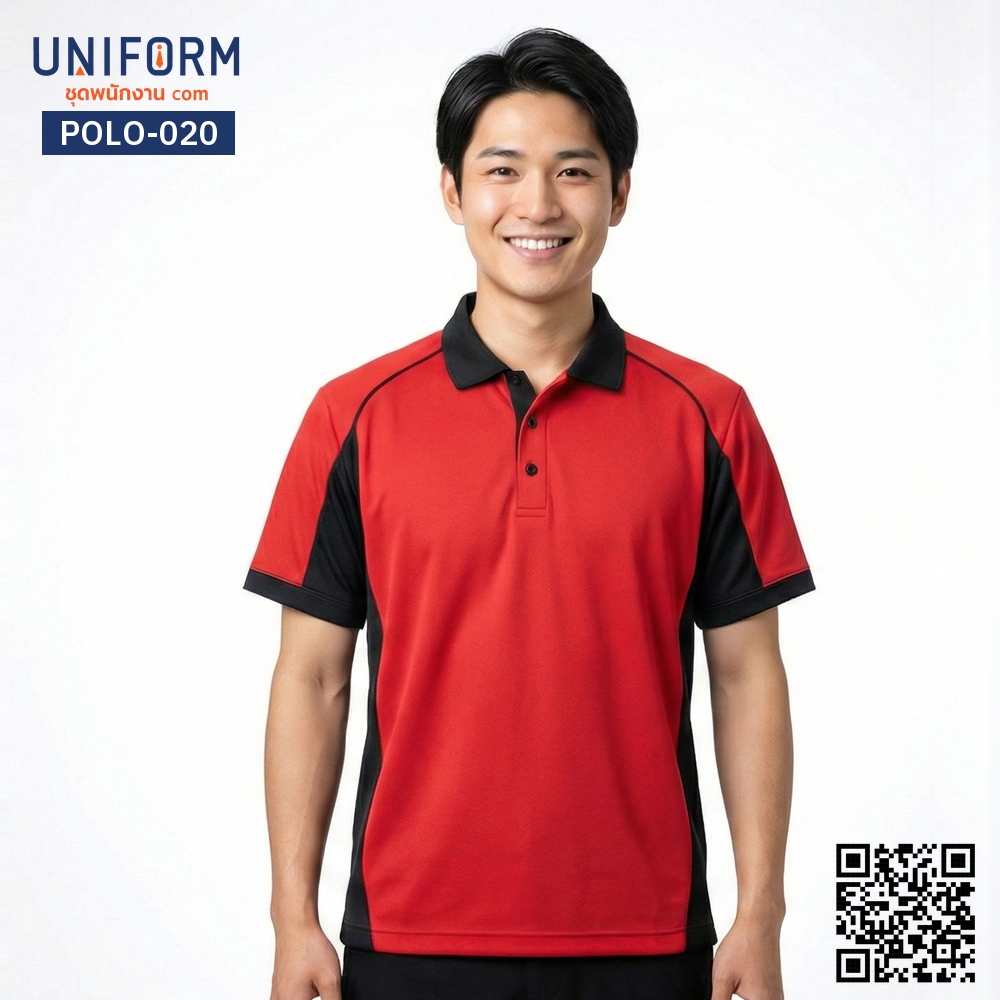 POLO-020 เสื้อโปโล แขนสั้น ทูโทน สีแดงดำ สำหรับชุดพนักงาน