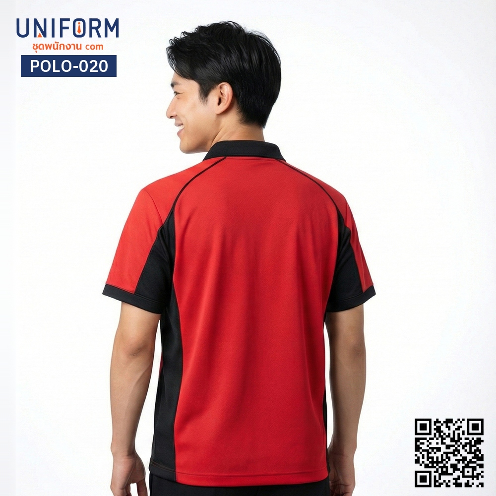 POLO-020 เสื้อโปโล แขนสั้น ทูโทน สีแดงดำ สำหรับชุดพนักงาน