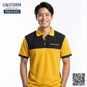 POLO-022 เสื้อโปโล ทูโทน สีเหลืองดำ แขนสั้น สำหรับทำงาน