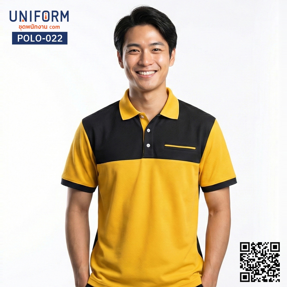 POLO-022 เสื้อโปโล ทูโทน สีเหลืองดำ แขนสั้น สำหรับทำงาน