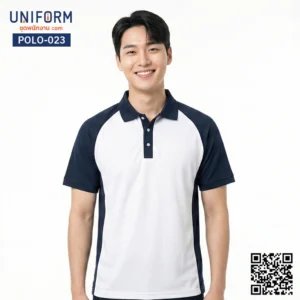 POLO-023 เสื้อโปโล แขนสั้น ทูโทน สีขาวกรมท่า
