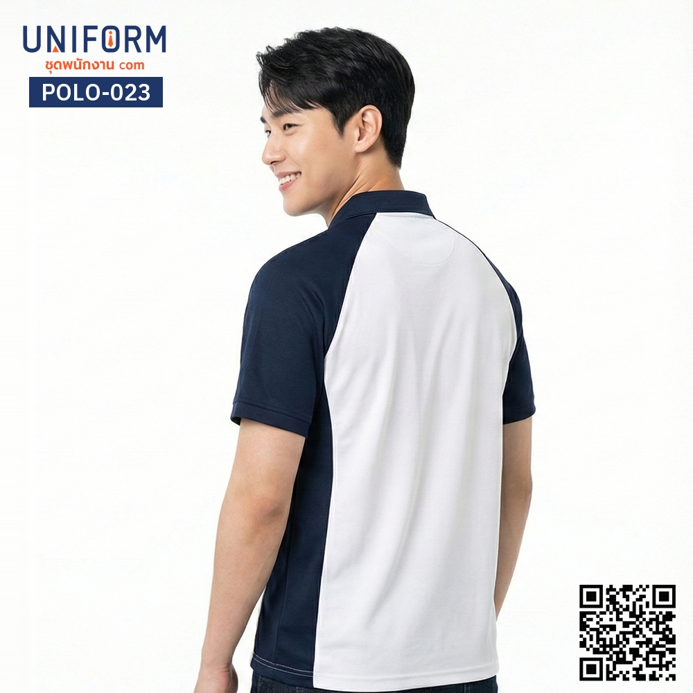 POLO-023 Short-Sleeve Two-Tone Polo Shirt White and Navy Blue