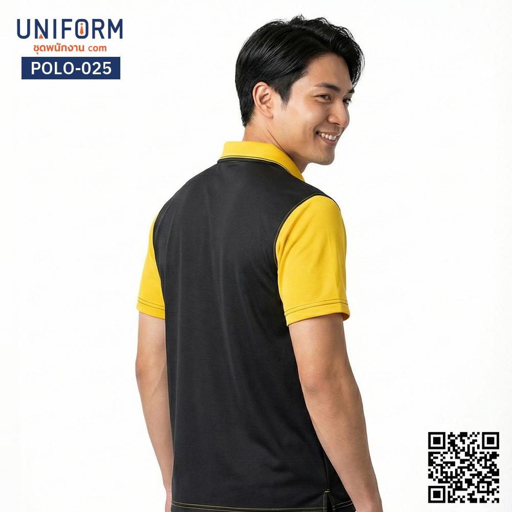 POLO-025 เสื้อโปโล แขนสั้น ทูโทน สีดำสลับเหลือง