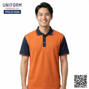 POLO-026 เสื้อโปโล แขนสั้น ทูโทน สีส้มและกรมท่า