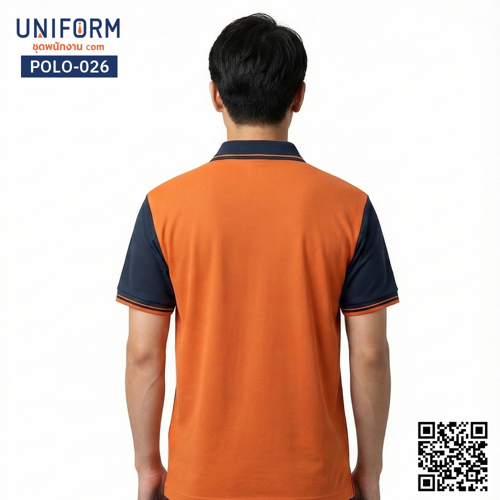 POLO-026 Short-Sleeve Two-Tone Polo Shirt in Orange and Navy