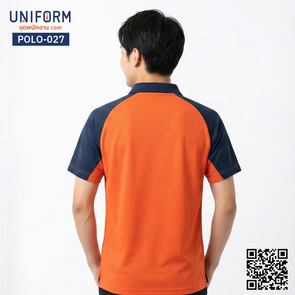 POLO-027 Short-Sleeve Two-Tone Polo Shirt Orange and Navy Blue