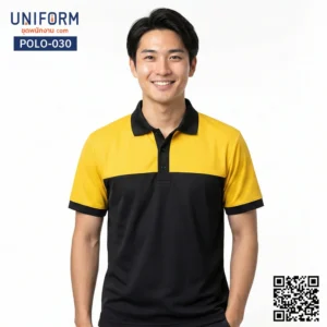 POLO-030 เสื้อโปโลทูโทนสีเหลืองดำแขนสั้นสำหรับชุดพนักงานบริษัท