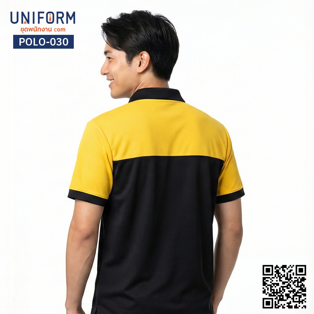 POLO-030 เสื้อโปโลทูโทนสีเหลืองดำแขนสั้นสำหรับชุดพนักงานบริษัท