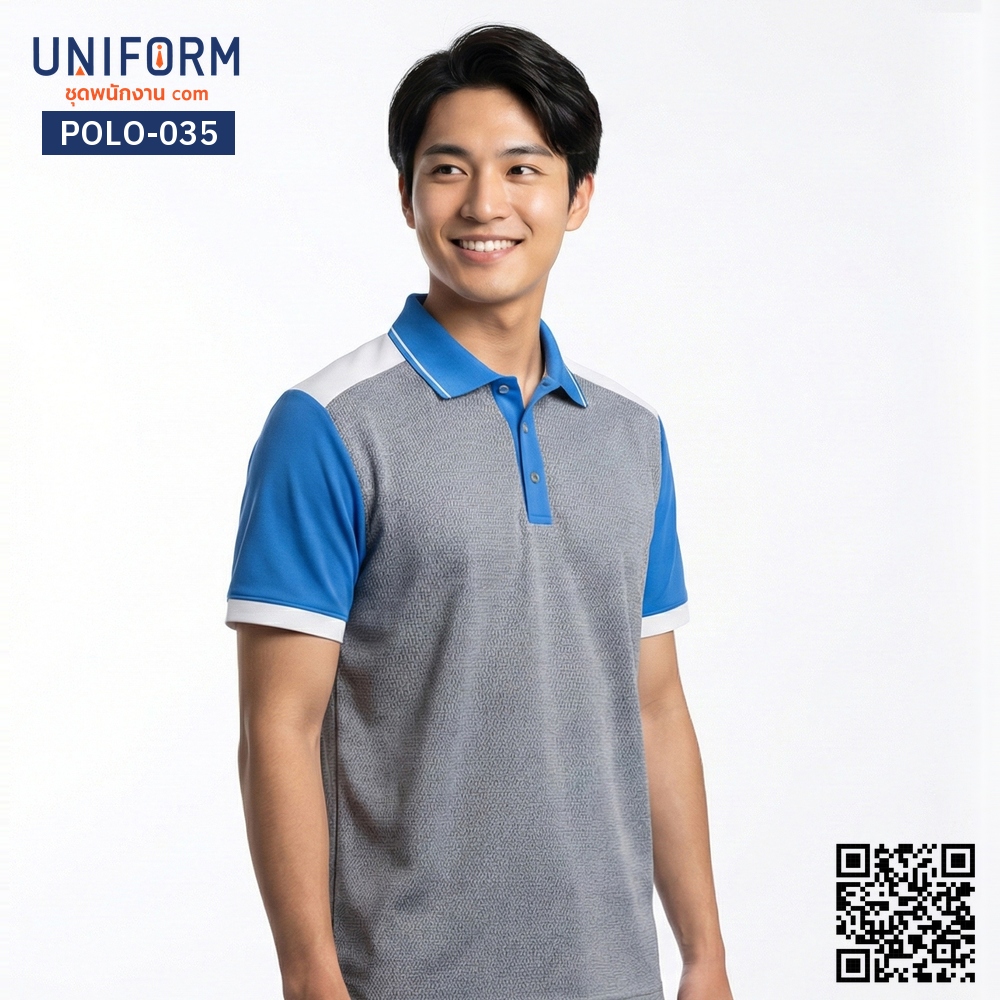 POLO-035 Short-Sleeve Two-Tone Polo Shirt Turquoise Gray White