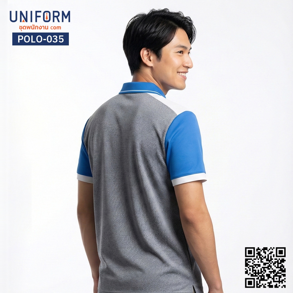 POLO-035 Short-Sleeve Two-Tone Polo Shirt Turquoise Gray White