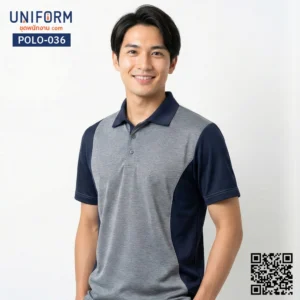 POLO-036 เสื้อโปโล แขนสั้น ทูโทน สีเทากรมท่า สวยมืออาชีพ