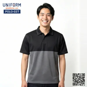 POLO-037 เสื้อโปโลทูโทนสีดำเทาแขนสั้นสำหรับชุดพนักงานบริษัท