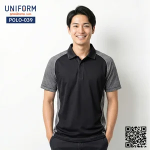 POLO-039 เสื้อโปโล แขนสั้น สีดำลายทาง