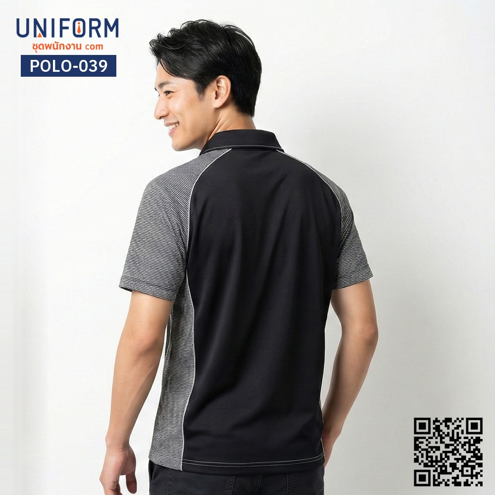 POLO-039 เสื้อโปโล แขนสั้น สีดำลายทาง