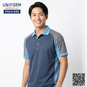 POLO-043 เสื้อโปโล แขนสั้น ทูโทน สีน้ำเงิน เทา
