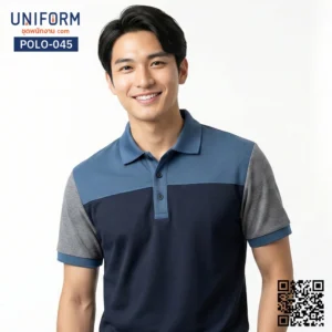 POLO-045 เสื้อโปโล ทูโทน สีกรมท่าและสีเทา สำหรับยูนิฟอร์มบริษัท