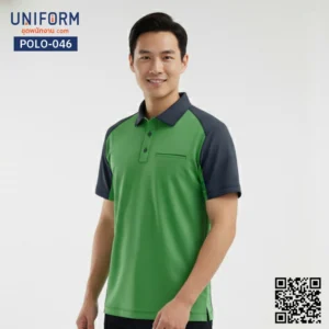 POLO-046 เสื้อโปโล แขนสั้น ทูโทน สีเขียวเทา สำหรับยูนิฟอร์มบริษัท