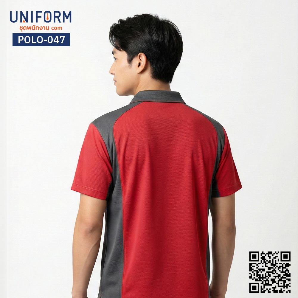 POLO-047 เสื้อโปโล แขนสั้น ทูโทน สีแดงและเทา
