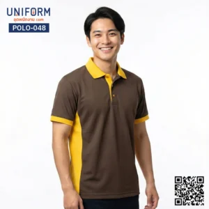 POLO-048 เสื้อโปโล สีน้ำตาลตัดเหลือง แขนสั้น ยูนิฟอร์มพนักงาน