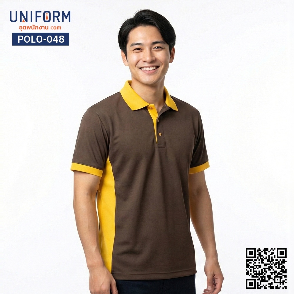 POLO-048 เสื้อโปโล สีน้ำตาลตัดเหลือง แขนสั้น ยู⁠นิ⁠ฟ⁠อ⁠ร์⁠มพนักงาน