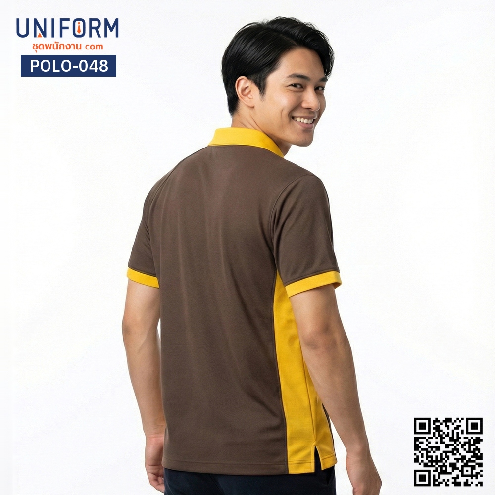 POLO-048 เสื้อโปโล สีน้ำตาลตัดเหลือง แขนสั้น ยู⁠นิ⁠ฟ⁠อ⁠ร์⁠มพนักงาน