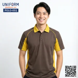 POLO-051 เสื้อโปโล แขนสั้น ทูโทน น้ำตาลเหลือง