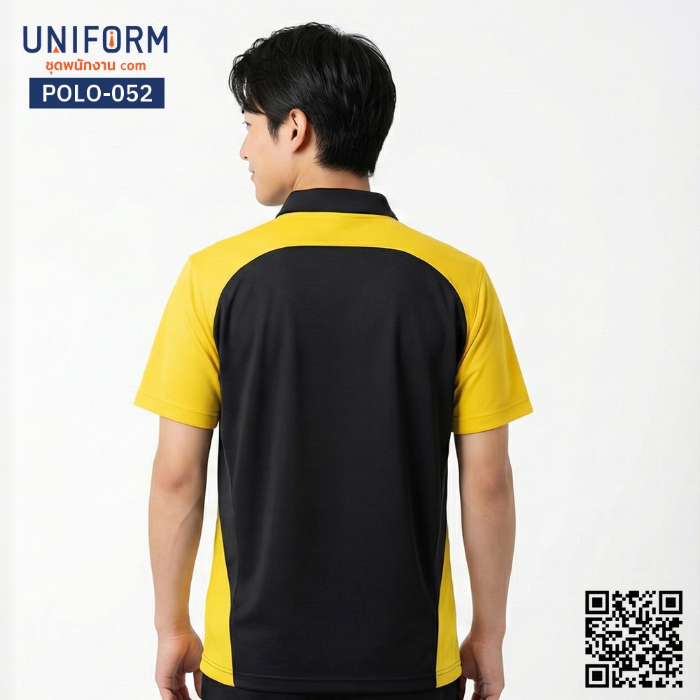 POLO-052 เสื้อโปโล แขนสั้น ทูโทน สีดำสลับเหลือง ทนทานพิเศษ