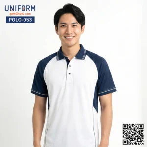 POLO-053 เสื้อโปโลทูโทนสีขาวกรมท่าแขนสั้น