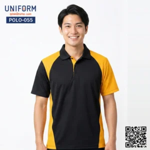POLO-055 เสื้อโปโล แขนสั้น ทูโทน สีดำสลับเหลือง สำหรับใส่ทำงาน