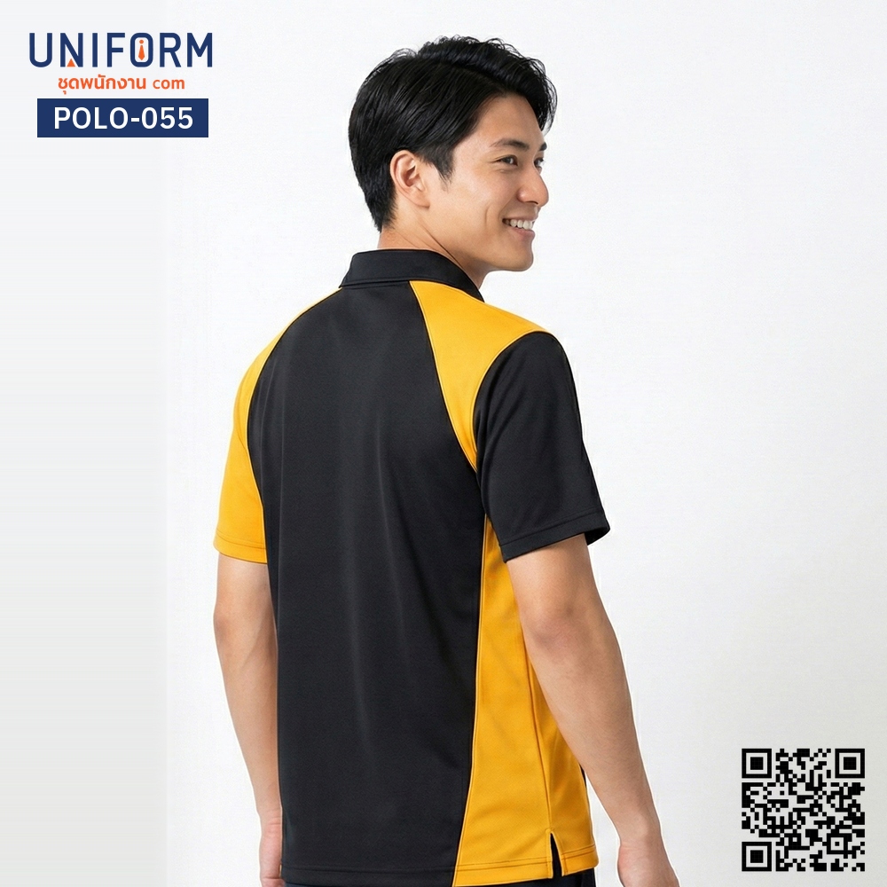 POLO-055 เสื้อโปโล แขนสั้น ทูโทน สีดำสลับเหลือง สำหรับใส่ทำงาน